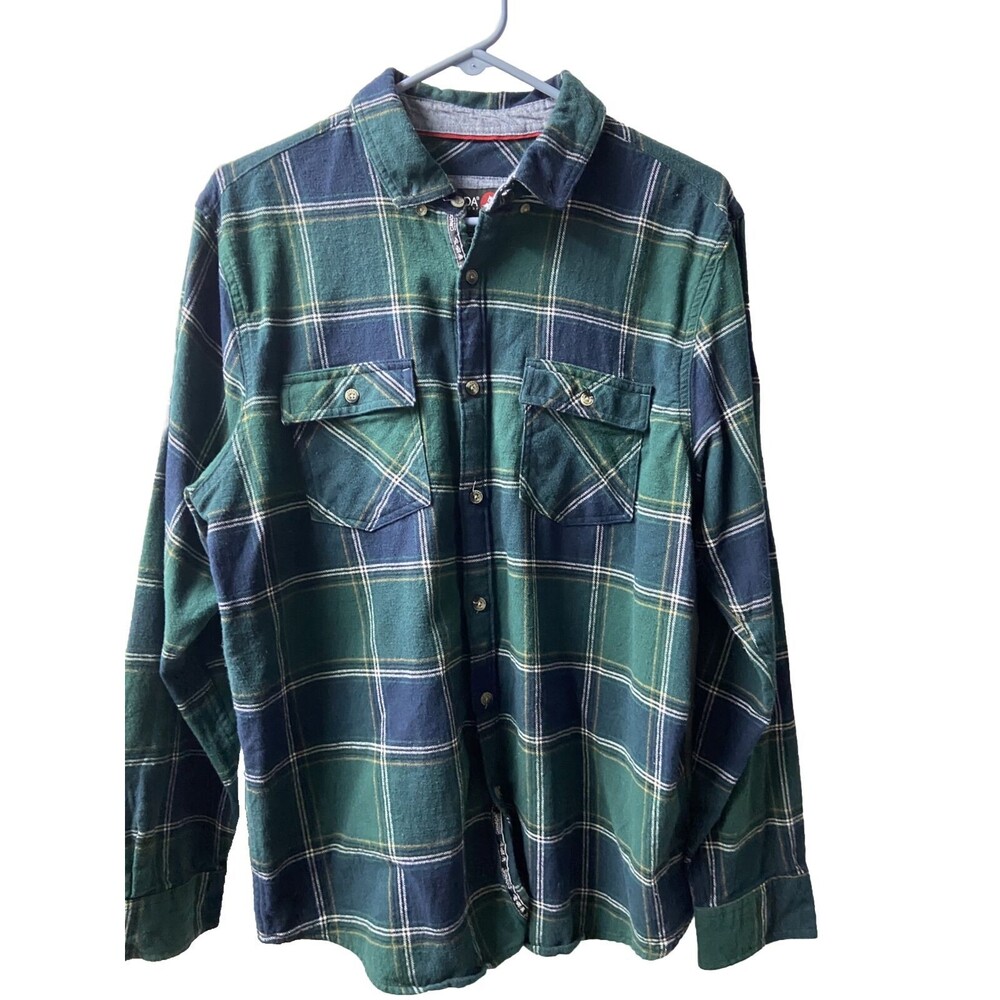 Canada Weathergear Shirt Womens Large Green Flannel Plaid Flap Pockets Soft